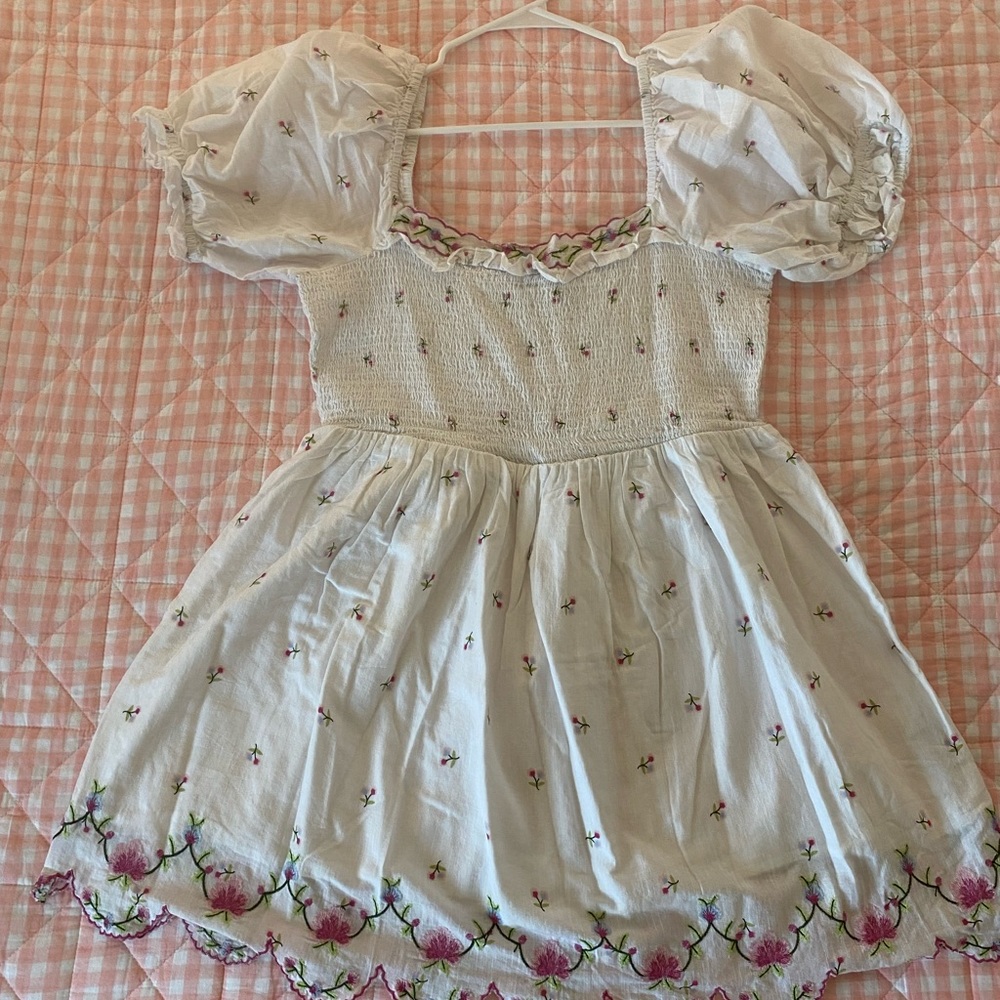 White Smocked Eyelet Mini Dress